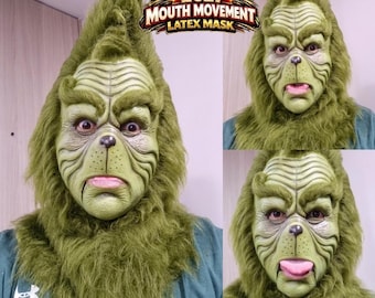Green monster Mask (free hands) Movable Mouth Mask, Talking Monster Mask, Green Villain Mask, Action Jaw Cosplay, Realistic Moving Jaw, Chri