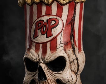 Realistic Popcorn Skull Mask Latex Evil Pop Corn Box Horror Mask