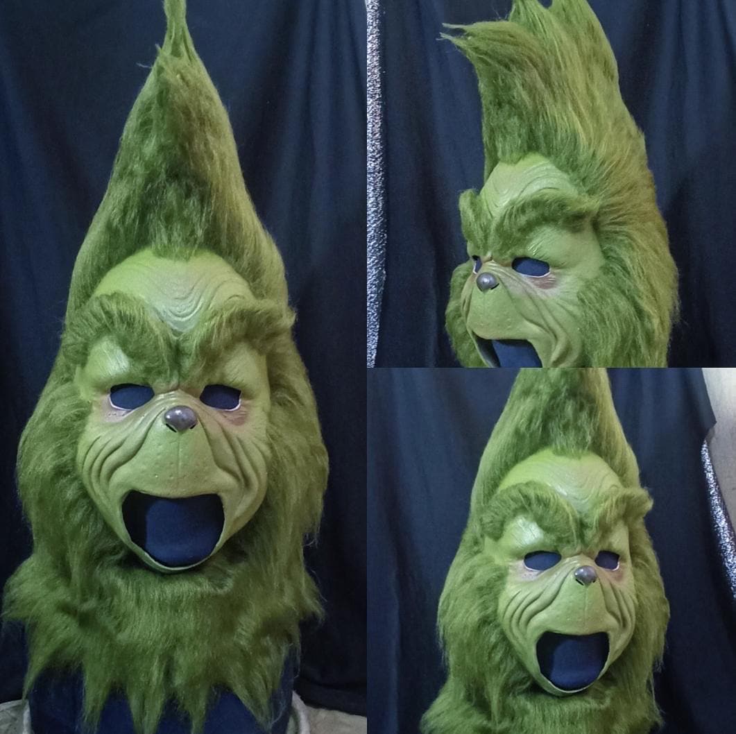 Green monster latex mask without mouth (motion video). Grinn,green,Christmas