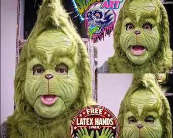 Máscara de monstruo verde (máscara de látex), máscara SIN BARBILLA, película, máscara, navidad, monstruo verde