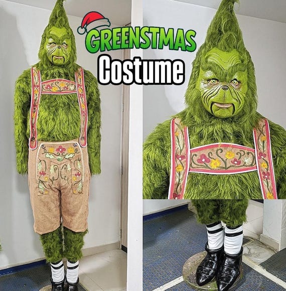 Disfraz Navideño De Monstruo Verde – 3 Piezas: Calentadores De Piernas, Guantes Y Diadema Con Lazo – Para Mujer Y Hombre