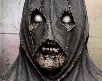 Scary Executioner Latex Mask + Hands Leather Look Burlap Hood Horror Halloween Cosplay Mask Creepy Cultist Prop