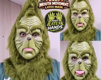Green monster Mask (free hands) Movable Mouth Mask, Talking Monster Mask, Green Villain Mask, Action Jaw Cosplay, Realistic Moving Jaw, Chri