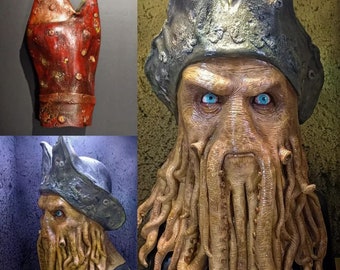 Davy Jones mask + crab claw, latex mask, pirates of the Caribbean, fan art, cosplay, pirates, mask, sparow