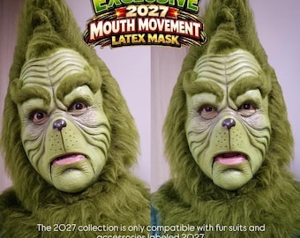 Green monster Mask, Movable Mouth Mask, Talking Monster Mask, Green Villain Mask, Action Jaw Cosplay, Realistic Moving Jaw, Christmas Monste