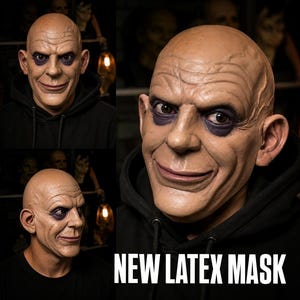 Uncle Fester Mask for Halloween Costume - Realistic Latex Cosplay Mask, Addams Family Horror Headpiece