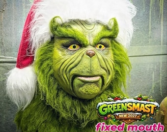Green monster mask,  GREENSMAST, Green , movie, jim Carrey, cosplay, hadmade, christmas, navidad, halloween, gift, santa (FIXED MOUTH)