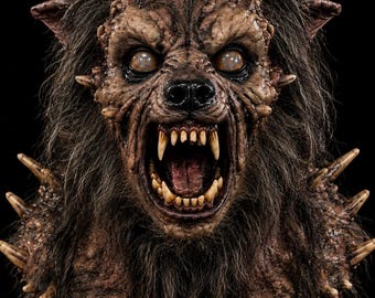 Scary Werewolf Mask Latex Realistic Wolfman Costume Full Head Horror Monster Mask with Fur, Halloween Cosplay Prop Movie Quality Lycan Bust