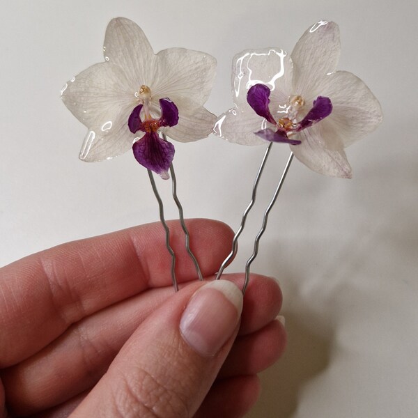 Haarpinnen met echte bloemen. Orchidee, haarpin, haarspeld, haaraccessoires