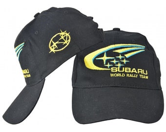 Subaru World Rally Team Embroidered Cap in Black with Yellow Accents