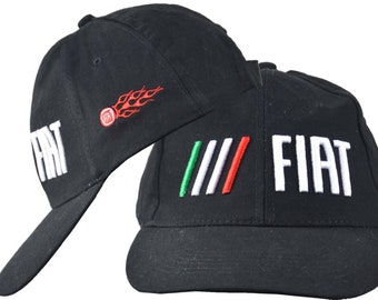 Casquette brodée à rayures italiennes Fiat - Noir avec motif flammes