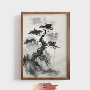 Traditional Ink Wash Painting | Abstract Tree Print | Sumi-e Black Ink Art | Wall Decor | Japanese Style Minimalist Landscape | Monochrome