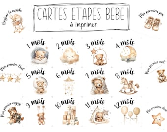 A imprimer : PDF cartes étapes bébé première année, 12 mois, premières fois