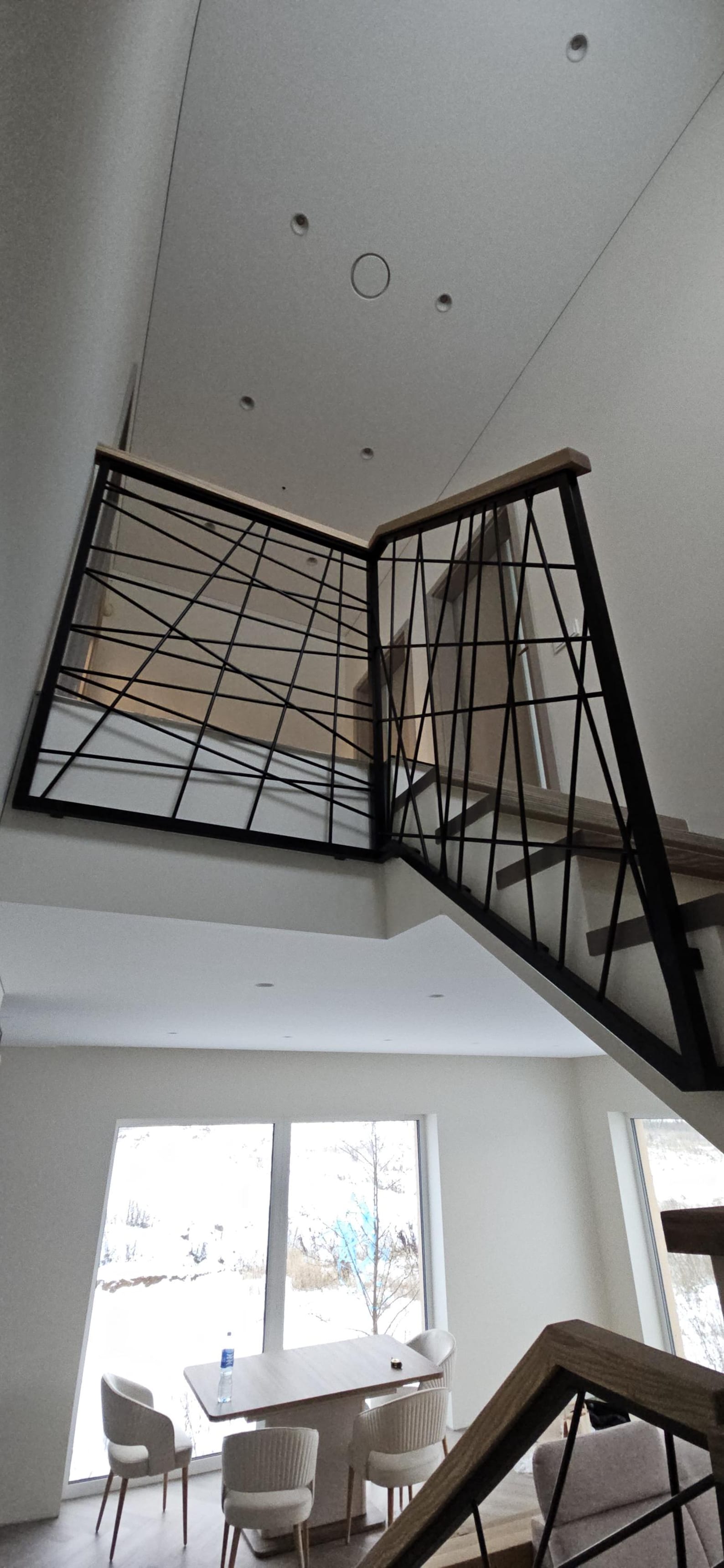Modern Metal Staircase Railing With an Ash Wood Handrail. Unique Design ...