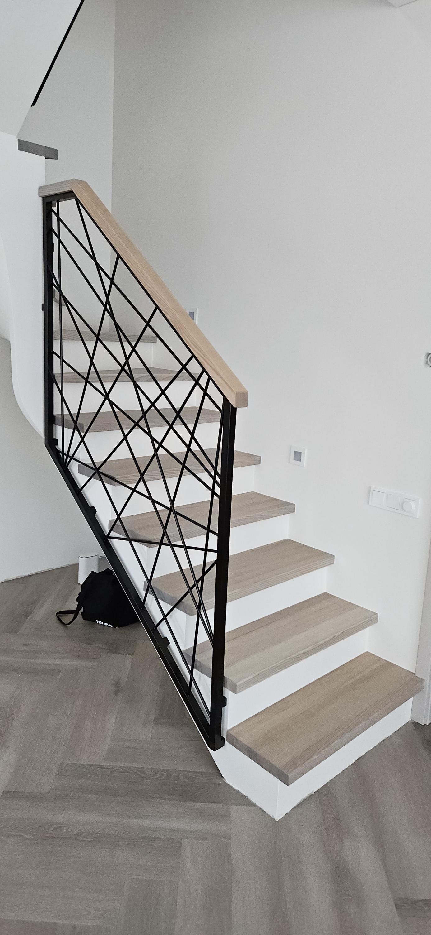 Modern Metal Staircase Railing With an Ash Wood Handrail. Unique Design ...
