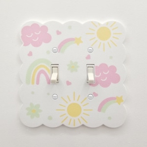 Light Switch Plate Whimsical Skies Nursery Decorative Wall Plate Cover Baby Bedroom Cloud Rainbow Star Flower Heart Cloudcore Kids Room