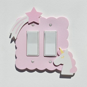 Light Switch Cover Nursery Decor Baby Girl Room Pastel Pink Switch Plate Baby Shower Gift for Expecting Mom Present Unicorn Shooting Star