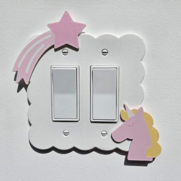Custom Light Switch Cover Unicorn Light Switch Cover Rocker Custom Design Switch Plate Cover Pastel Pink Star Baby Shower Gift Double White