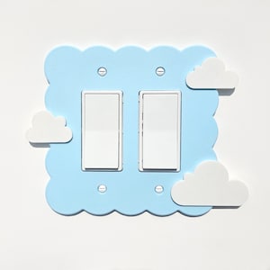 Pastel Blue Cute Cloud Light Switch Cover Double Rocker Custom Design Replacement Switch Cover Plate Baby Shower Gift Wall Art Home Decor