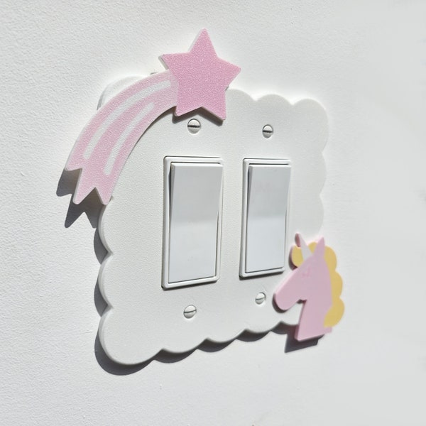 Custom Light Switch Cover Unicorn Light Switch Cover Rocker Custom Design Switch Plate Cover Pastel Pink Star Baby Shower Gift Double White