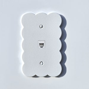 Puede incluir: Placa de pared blanca con borde festoneado y un solo puerto Ethernet.