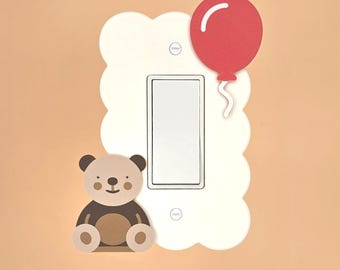 White Cloud Light Switch Cover Pastel Teddy Bear Balloon Single Rocker Replacement Switch Cover Plate Baby Shower Gift Nursery Decor Toddler
