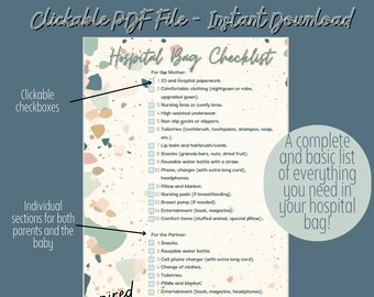 Terrazzo Hospital Bag Checklist: Fillable, Clickable PDF (Instant Download)