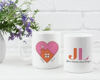 Kubek Amigas, kubek ceramiczny (11 uncji) prezent, regalo, ojala vivieras cerca amiga, bf, distancia