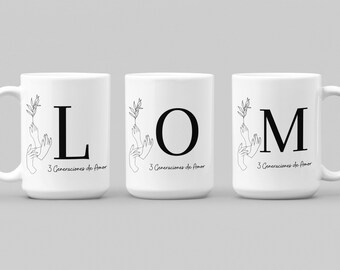 Mug-Spanish Personalized 3 Generations Mug, Regalo Mamá,  Regalo abuela, Regalo familia Mug-Taza De Cafe Para Abuela