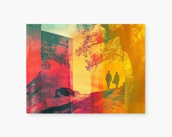 Strolling In The Park | Vivid Color Scenery Art Prints | Surreal Couple Art Poster | DIY Wall Decor | Conceptual Wall Art | Instant Download