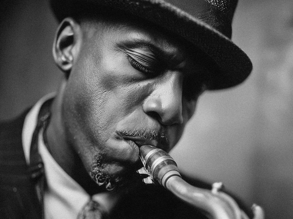 Jazz Saxophonist Musician Fine Art Photography: Black White Wall