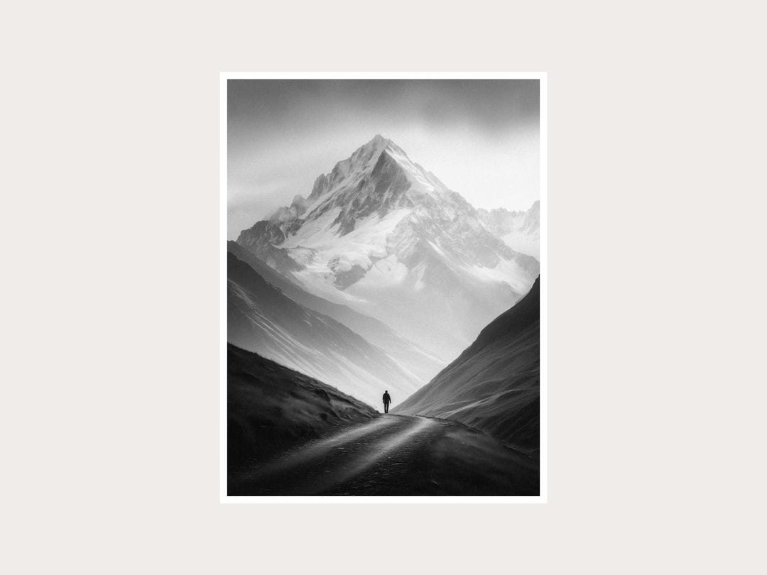 Solitary Mountain Walker Fine Art Photography: Black White Wall