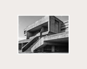 Brutalistische architectuur Fine Art-fotografie: zwart-witte muurdecoratie (digitale download)