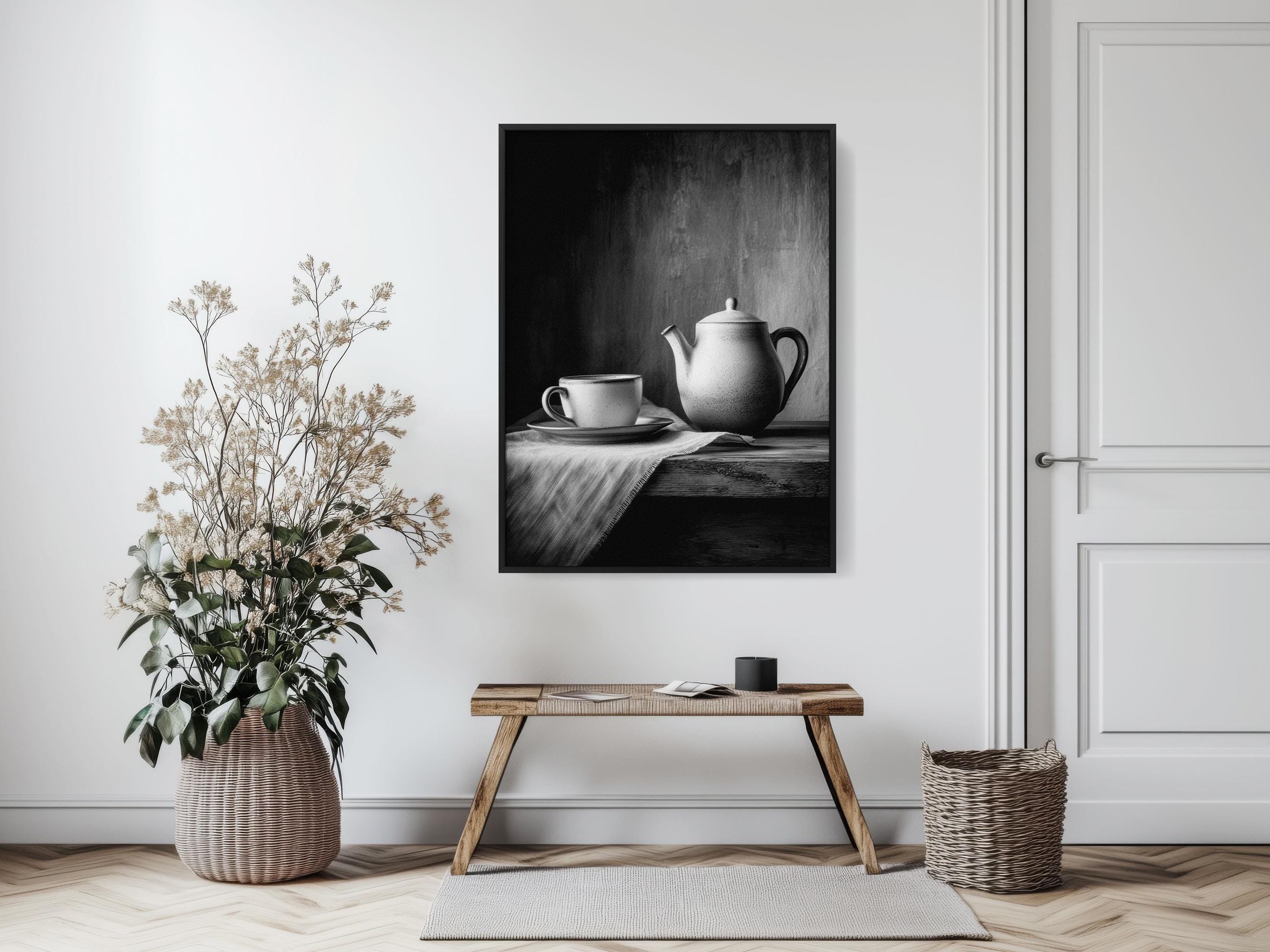 お茶の静物画：白黒の壁飾り（デジタルダウンロード） - Etsy 日本