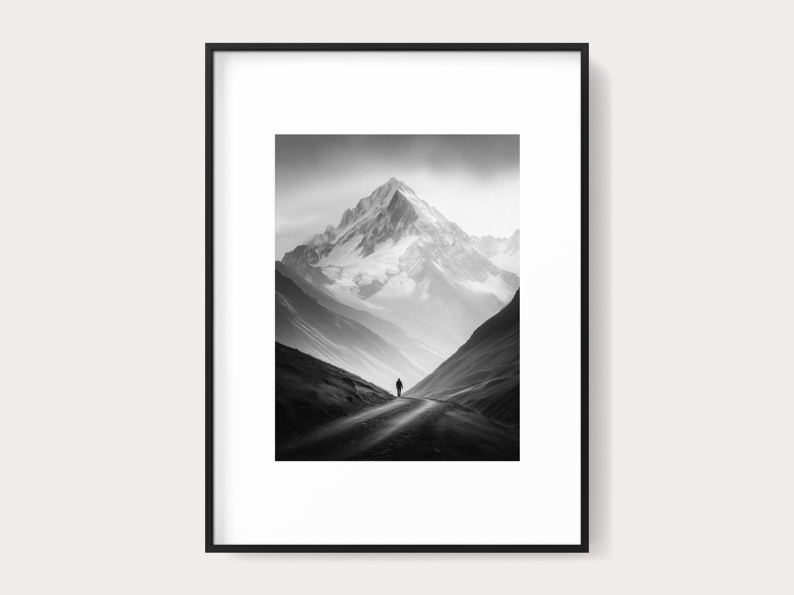 Solitary Mountain Walker Fine Art Photography: Black White Wall