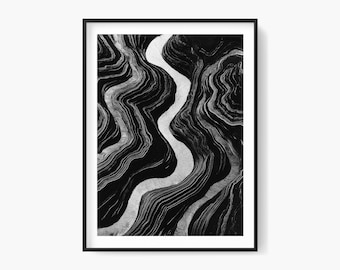 Abstract Winding Lines Print: Black and White Texture Art (Digital Download)
