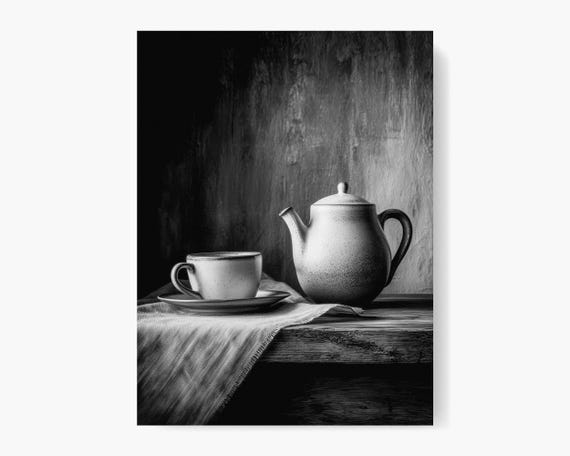 Photo de nature morte d'une théière et d'une tasse rustiques