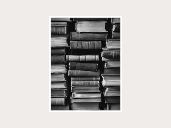 Antique Books Fine Art Photography: Black White Wall Decor (Digital Download)
