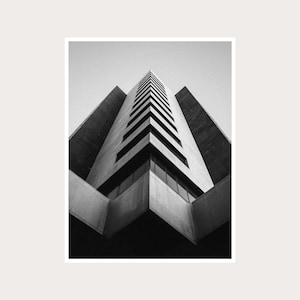 Fotografía artística de arquitectura brutalista urbana: decoración de paredes en blanco y negro (descarga digital)