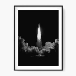 Space Shuttle Launch Fine Art Photography: Black and White Decor (Digital Download)