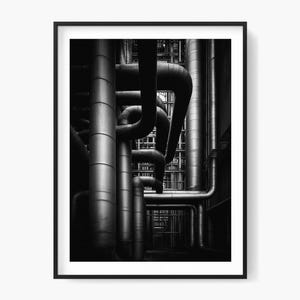 Industrial Pipes Fine Art Photography Print: Black and White Wall Art (Digital Download)
