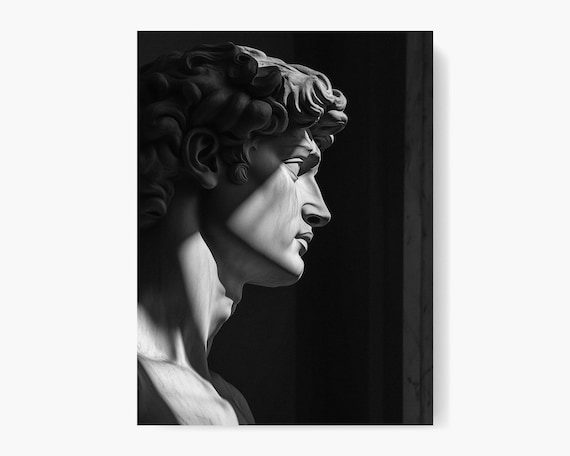 Dramatic David Statue Profile: Black and White Art Photography