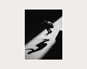 Skateboarder Trick Fine Art Photography: Black and White Wall Art (Digital Download)