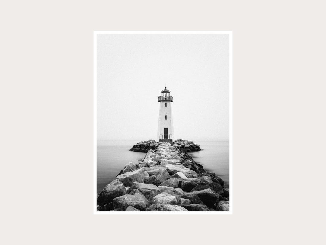 Coastal Lighthouse Fine Art Photography: Black and White Decor (digital ...
