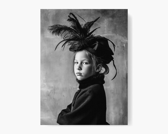 Stylish Girl in a Feathered Hat: Vintage Black and White  display picture 2