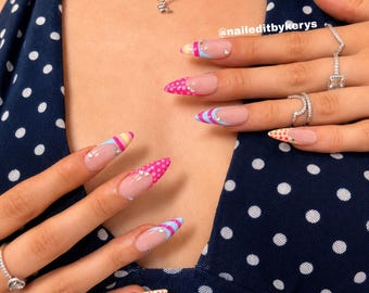 Unhas postiças artesanais coloridas de luxo estilo Y2K