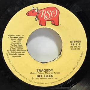 Bee Gees - Tragedy / Until - Vintage 1979 7" Vinyl 45 Single - RSO Records - Classic 70s Disco Pop, Dance Music, Saturday Night Fever