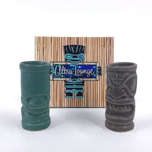 Instant Tiki Party - 2 Tiki Farm 2003 Shot Glasses / Ultra Lounge Compilation CD - Retro Barware & Cool Lounge Music, 1950s Exotica Music