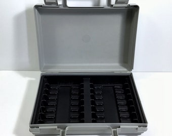 Vintage Clik Case Gray Plastic Cassette Tage Music Storage Carrying Case - 16 Tapes - Snap Closure, Retro 80s Mix Tape Holder