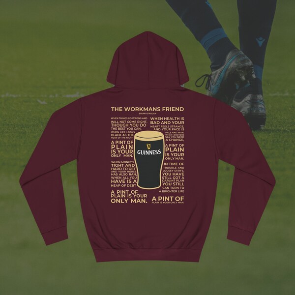 Guinness Unisex College Hoodie: A Pint of Plain -  Irish Stout Poetry Comfort
